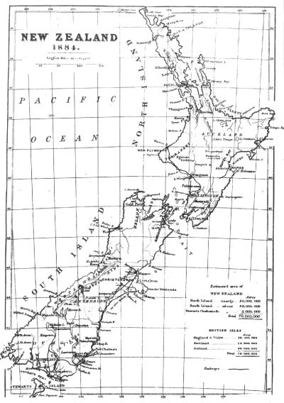 Map of New Zealand, 1884